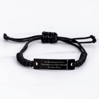 Psychologist Gifts from Friends - Funny Quote Rope Bracelet for Father's Day - Adjustable Black Stainless Steel with Interlaced Rope - The Buy Boom
