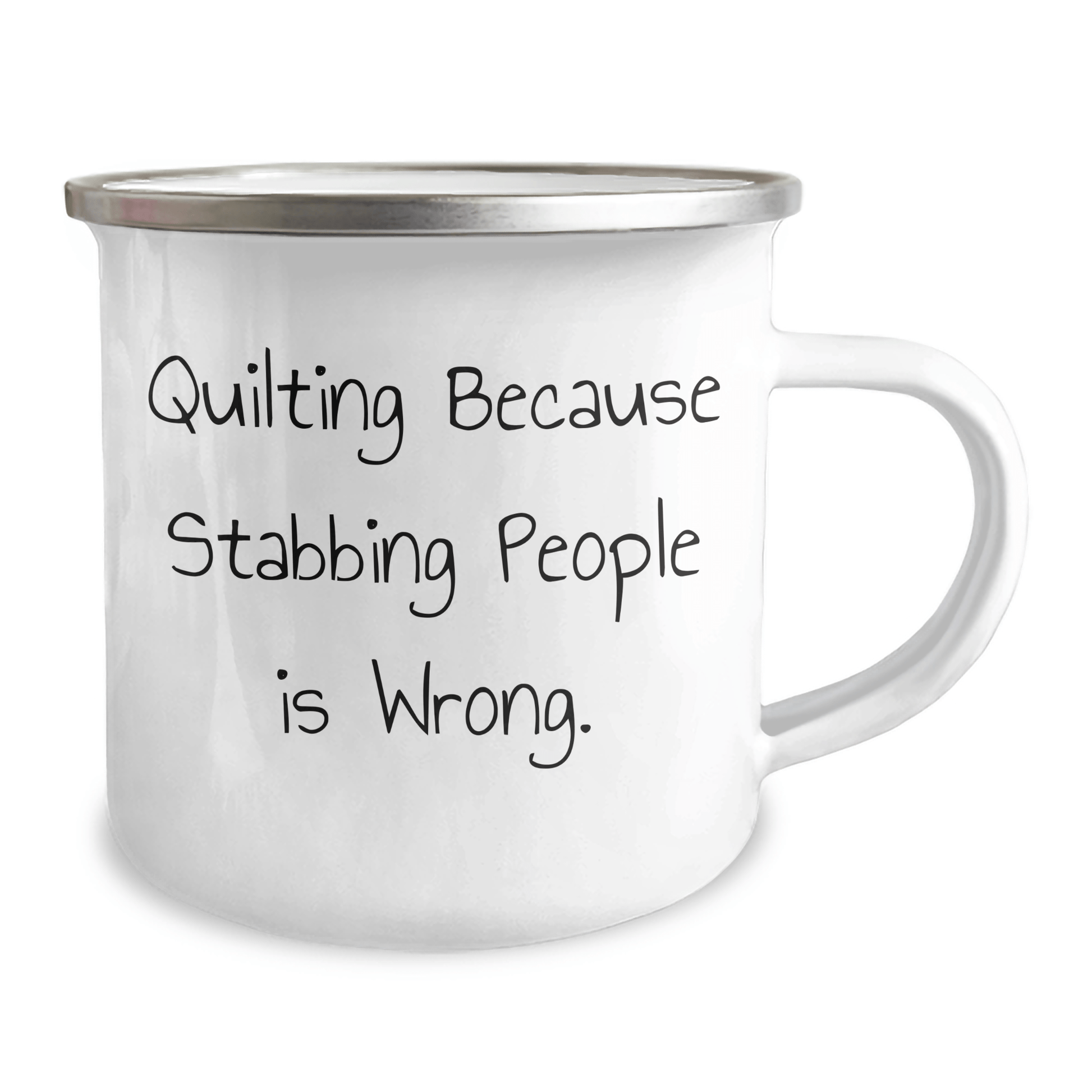 Quilting Gifts for Friends - Fun Camping Mug from Family for Quilting Lovers - 'Quilting Because Stabbing People Is Wrong.' - The Buy Boom