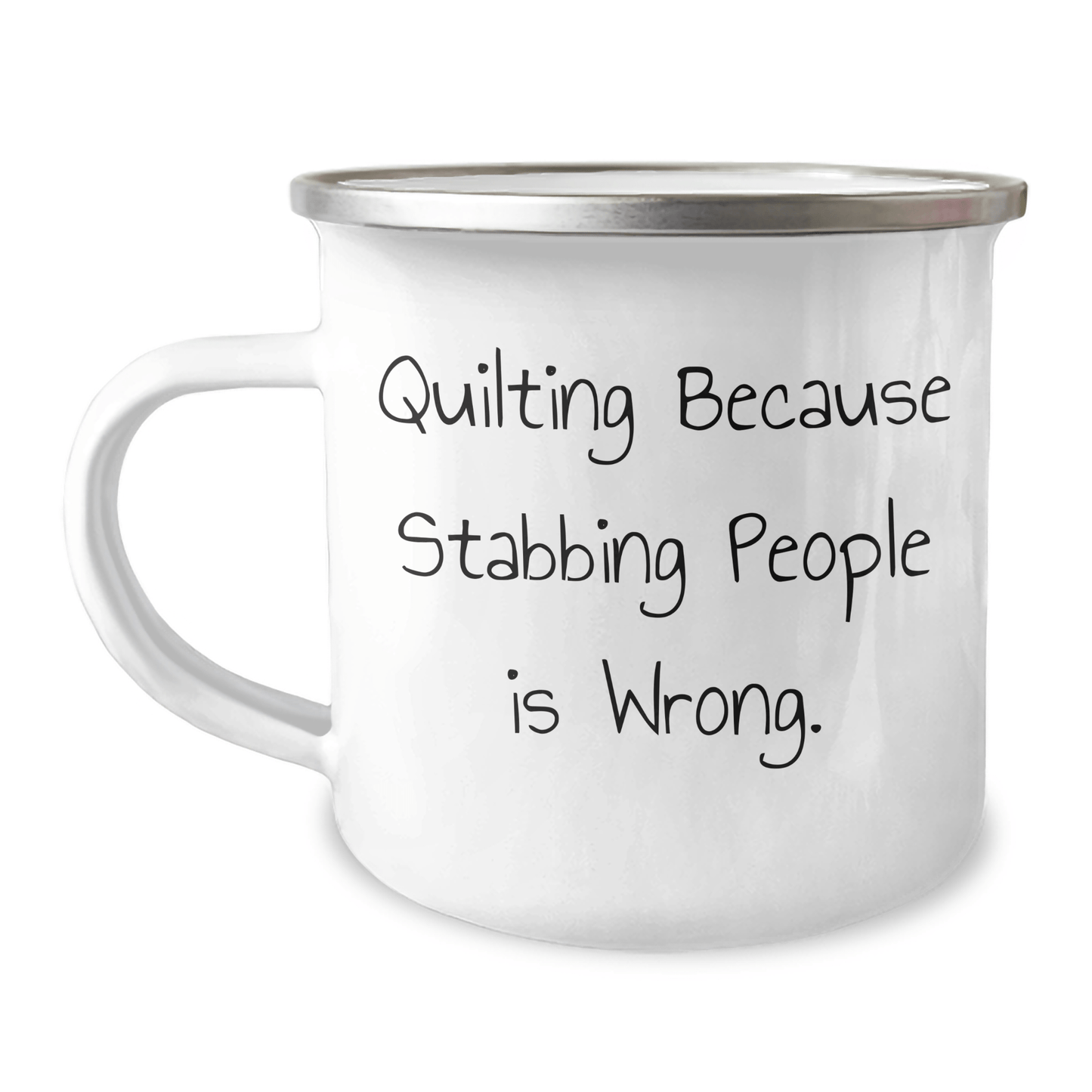 Quilting Gifts for Friends - Fun Camping Mug from Family for Quilting Lovers - 'Quilting Because Stabbing People Is Wrong.' - The Buy Boom
