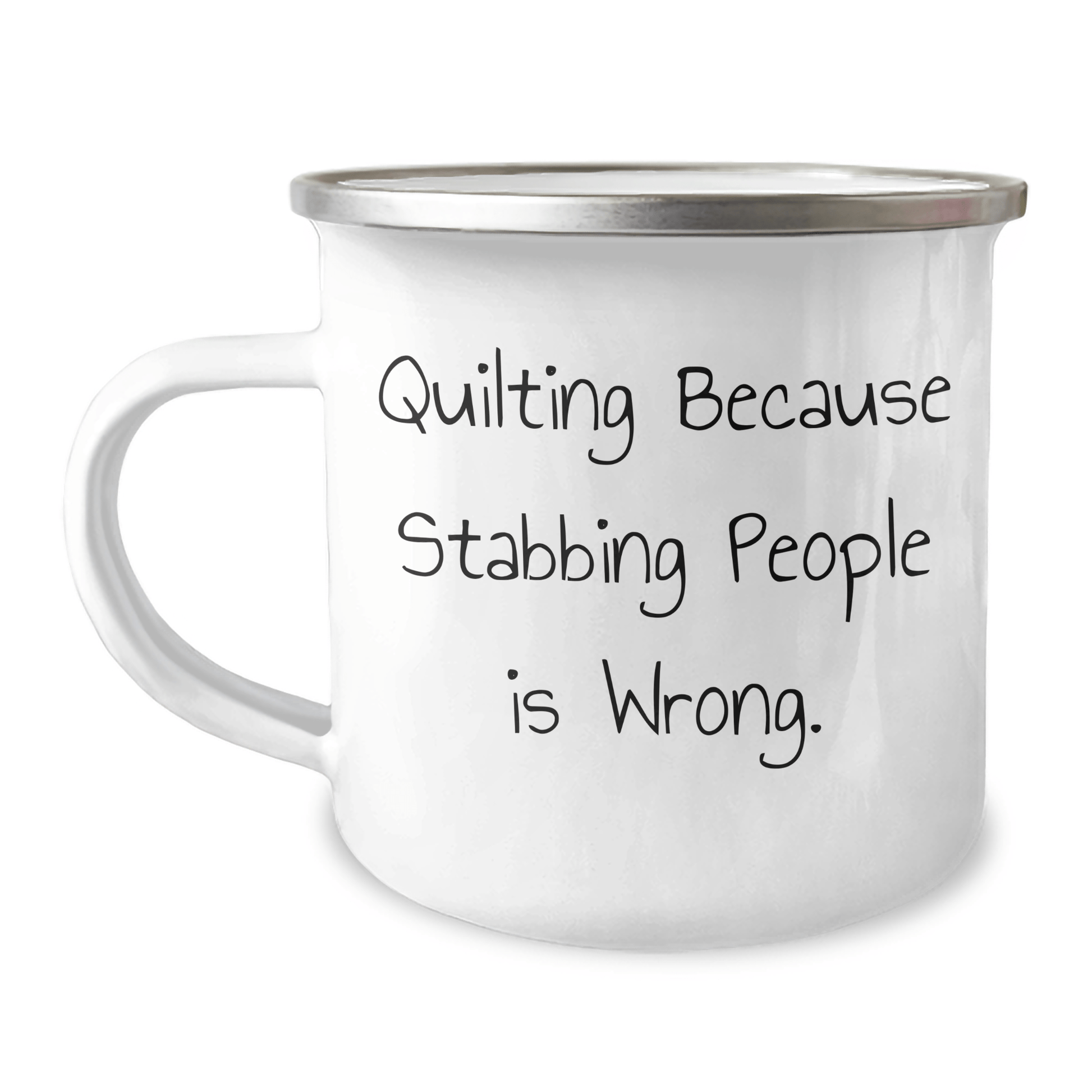 Quilting Gifts for Friends - Fun Camping Mug from Family for Quilting Lovers - 'Quilting Because Stabbing People Is Wrong.' - The Buy Boom