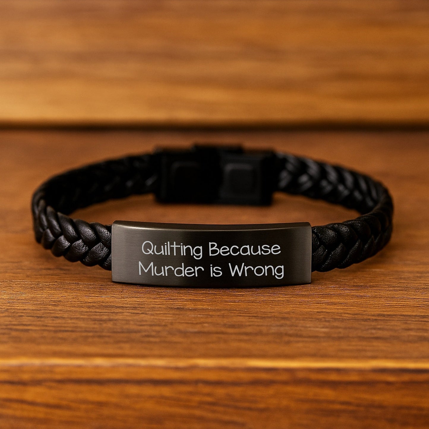 Quilting Inspired Interlaced Leather Gift for Graduation, 'Quilting Because Murder Is Wrong' Quote, Stainless Steel and PU Leather Combination - The Buy Boom