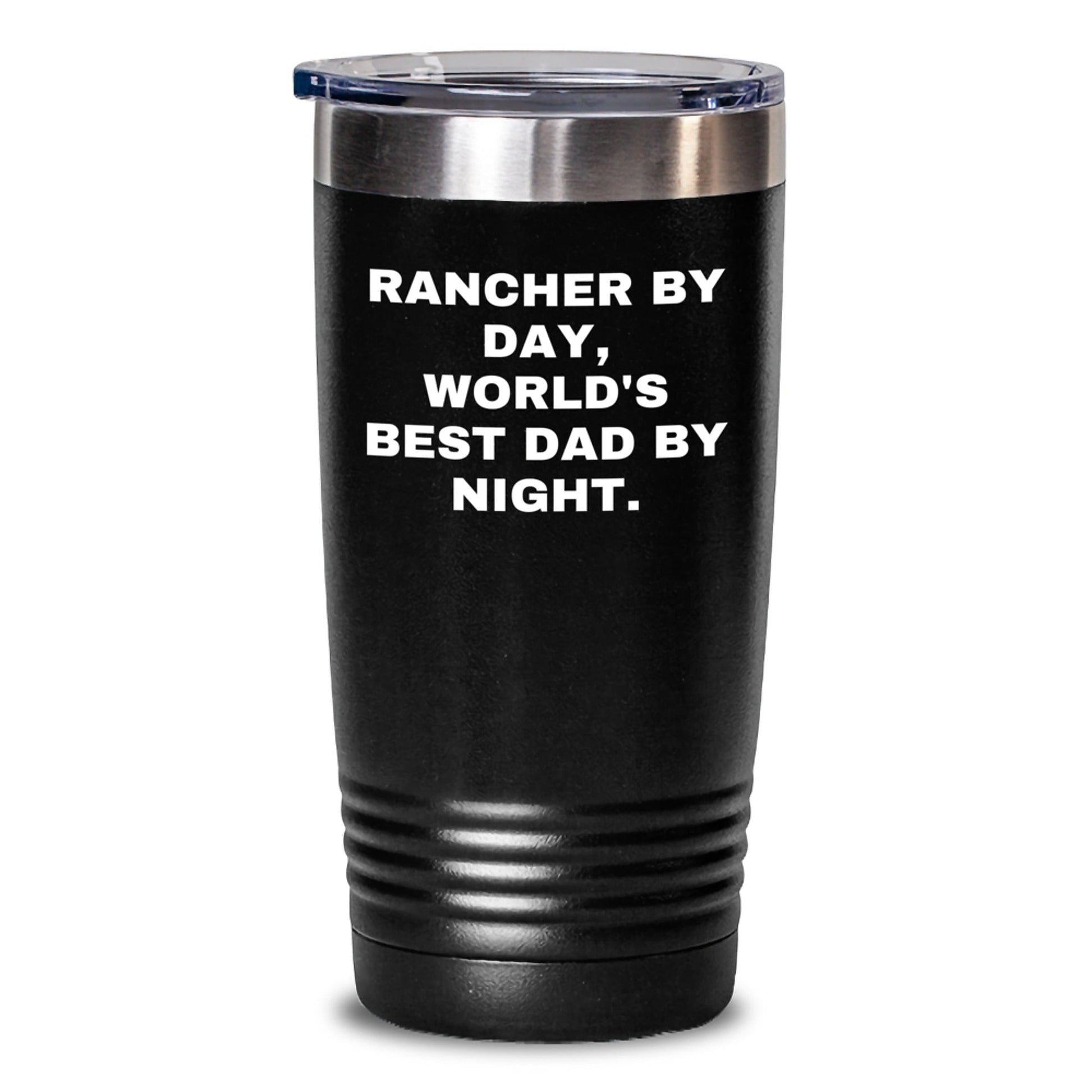 Rancher Gifts, Funny Quote Tumbler, 'Rancher By Day, World's Best Dad By Night.' - 20oz or 30oz Black Stainless Steel Vacuum Insulated Tumbler, Birthday Unique Gifts for Men - The Buy Boom