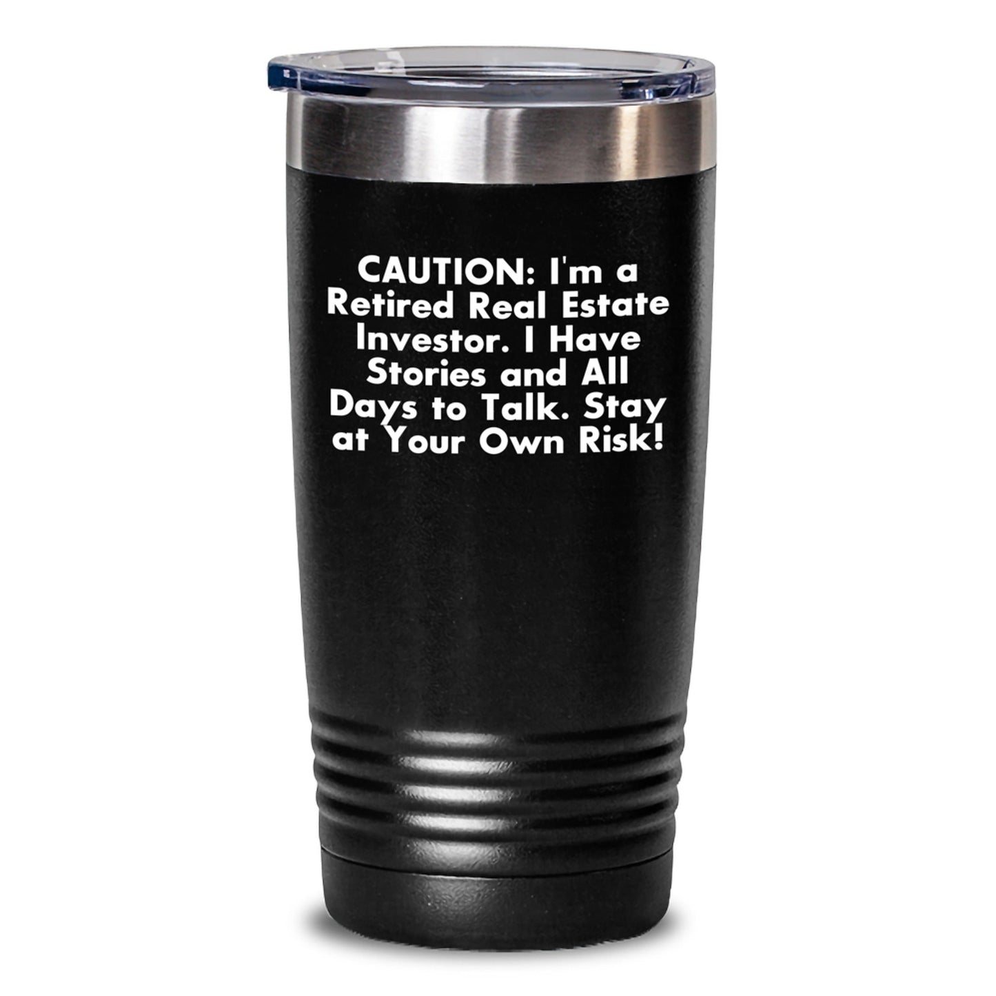 Real Estate Investor Humor Gifts from Friends, Unique Graduation Tumblers for Men, Funny 'Caution: I'm A Retired Real Estate Investor' Quote - The Buy Boom
