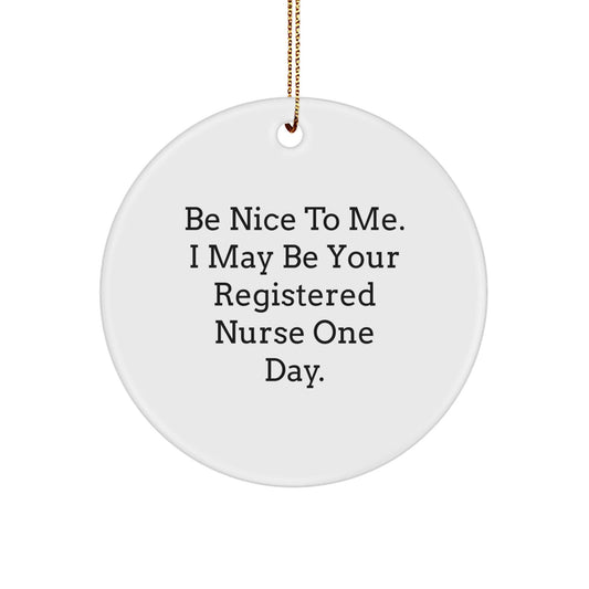 Registered Nurse Gifts from Friends, Cute Circle Ornament with Inspirational Quote, Be Nice To Me, I May Be Your Registered Nurse One Day, White Christmas Ornament, Gift for Registered Nurse - The Buy Boom