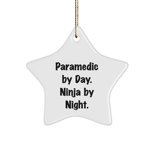 Rescue Worker Star Ornament - 'Rescue Worker By Day. Ninja By Night.' Funny Christmas Unique Gift for Rescue Worker Friends and Family - Gifts from Men to Rescue Worker Coworkers - The Buy Boom