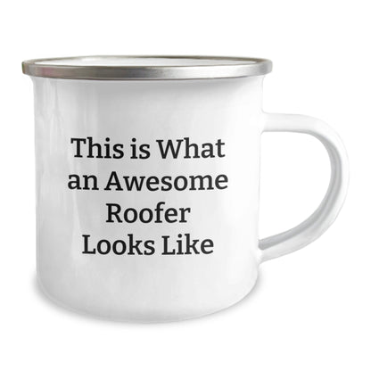 Roofer Gifts from Friends, Camping Mug with Funny Quote for Graduation, 'This Is What An Awesome Roofer Looks Like', 12 oz Stainless Steel with Enamel Finish - The Buy Boom