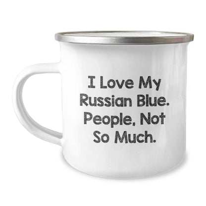Russian Blue Cat Lovers Gifts from Friends for Graduation Unique Camping Mug, Funny Quote I Love My Russian Blue, People Not So Much, 12 oz Stainless Steel with Enamel Finish - The Buy Boom
