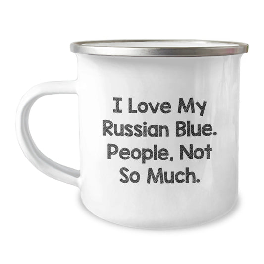 Russian Blue Cat Lovers Gifts from Friends for Graduation Unique Camping Mug, Funny Quote I Love My Russian Blue, People Not So Much, 12 oz Stainless Steel with Enamel Finish - The Buy Boom