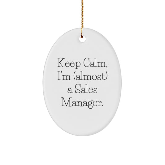 Sales Manager Gifts, 'Keep Calm, I'm (almost) A Sales Manager.' Oval Ornament, Funny Christmas Unique Gifts for Sales Manager, Gifts from Friends and Family - The Buy Boom