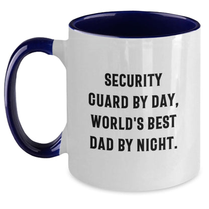 Security Guard Humor Gifts, Funny Two Tone Coffee Mug for Birthday - 'Security Guard By Day, World's Best Dad By Night' from Friends, Coworkers, Family - The Buy Boom