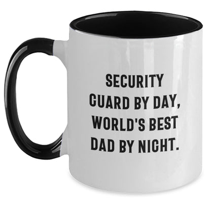 Security Guard Humor Gifts, Funny Two Tone Coffee Mug for Birthday - 'Security Guard By Day, World's Best Dad By Night' from Friends, Coworkers, Family - The Buy Boom