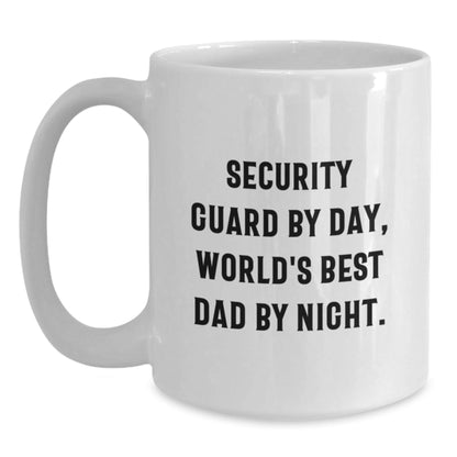 Security Guard Humor Gifts, Funny White Coffee Mug for Birthday, 'Security Guard By Day, World's Best Dad By Night.' from Family to Security Guard - The Buy Boom