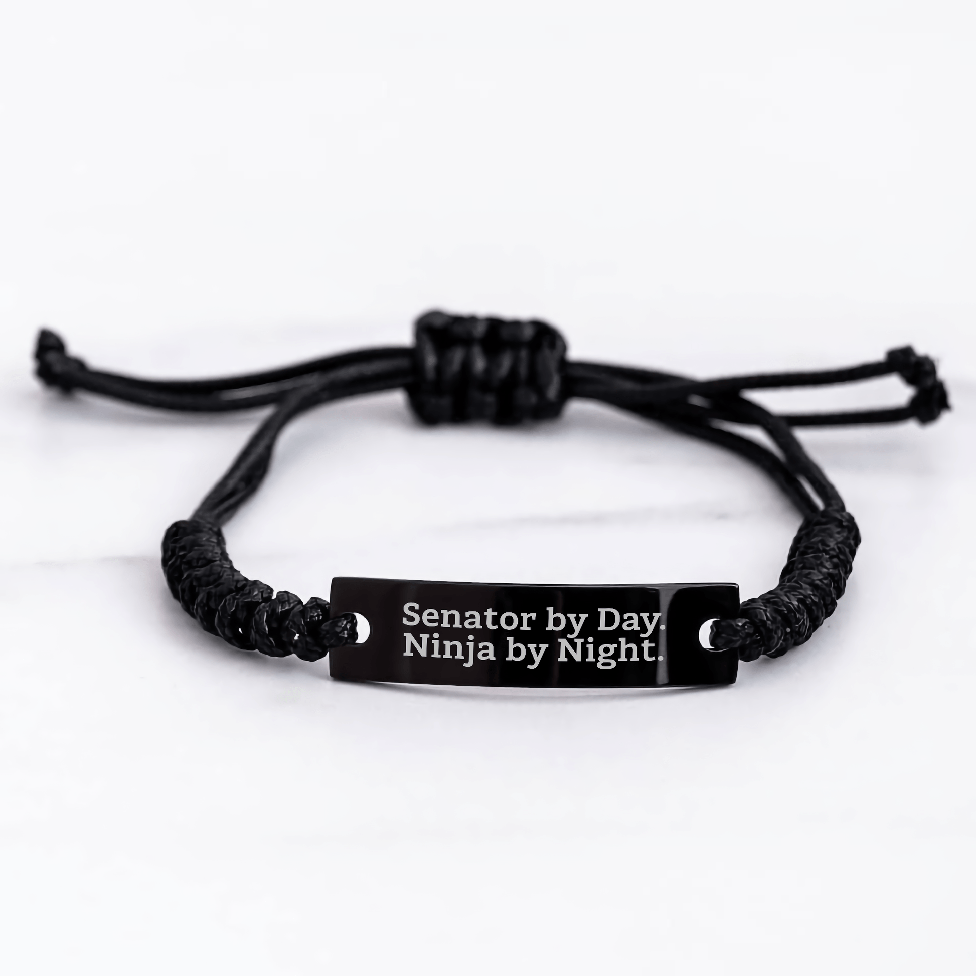 Senator Gifts by Day, Ninja Rope Bracelte by Night, Funny Quote, Adjustable Black Rope, Father's Day Unique Gifts from Men - The Buy Boom