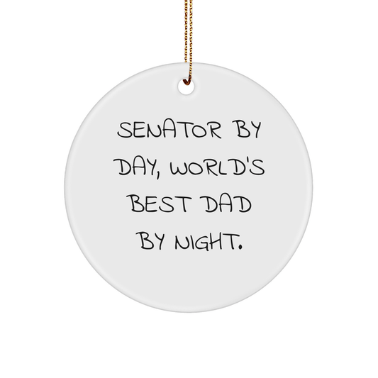 Senator Gifts, Funny Circle Ornament for Christmas, 'Senator By Day, World's Best Dad By Night.' Quote, Gifts from Men to Senator, Unique Christmas Unique Gifts - The Buy Boom