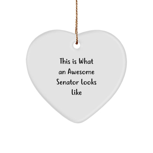 Senator Gifts, Heart Ornament with 'This Is What An Awesome Senator Looks Like' Quote, Christmas Unique Gifts for Senator, Men, Women, Friends, Coworkers, Family - The Buy Boom