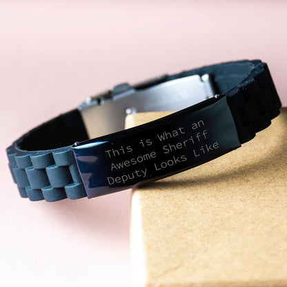 Sheriff Deputy Gifts from Friends, Inspirational Quote Glide lock Clasp Black Stainless Steel Silicone Adjustable Bracelet for Sheriff Deputy Graduation Unique Gifts - The Buy Boom
