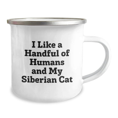 Siberian Cat Gifts for Men - Funny Camping Mug for Birthday by Friends from - 'I Like a Handful of Humans and My Siberian Cat' Quote - The Buy Boom