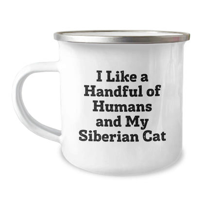 Siberian Cat Gifts for Men - Funny Camping Mug for Birthday by Friends from - 'I Like a Handful of Humans and My Siberian Cat' Quote - The Buy Boom