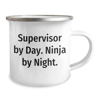 Supervisor Gifts from Friends, Funny Camping Mugs for Dad, Supervisor By Day. Ninja By Night. - 12 oz Stainless Steel Enamel Finish - The Buy Boom