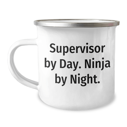 Supervisor Gifts from Friends, Funny Camping Mugs for Dad, Supervisor By Day. Ninja By Night. - 12 oz Stainless Steel Enamel Finish - The Buy Boom