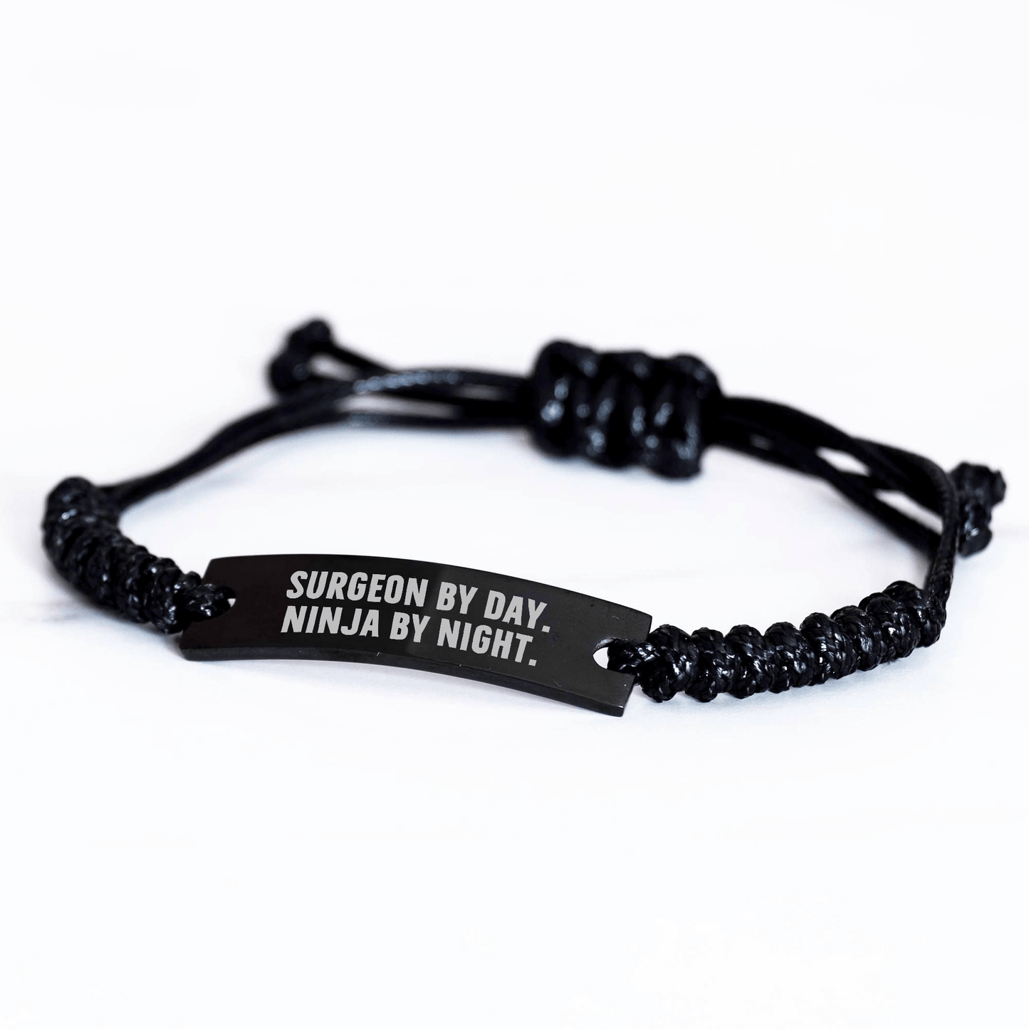 Surgeon Gifts by Day, Ninja Gifts by Night, Black Rope Bracelet, Adjustable, Engraved, Father's Day Unique Gifts from Men to Surgeons - The Buy Boom