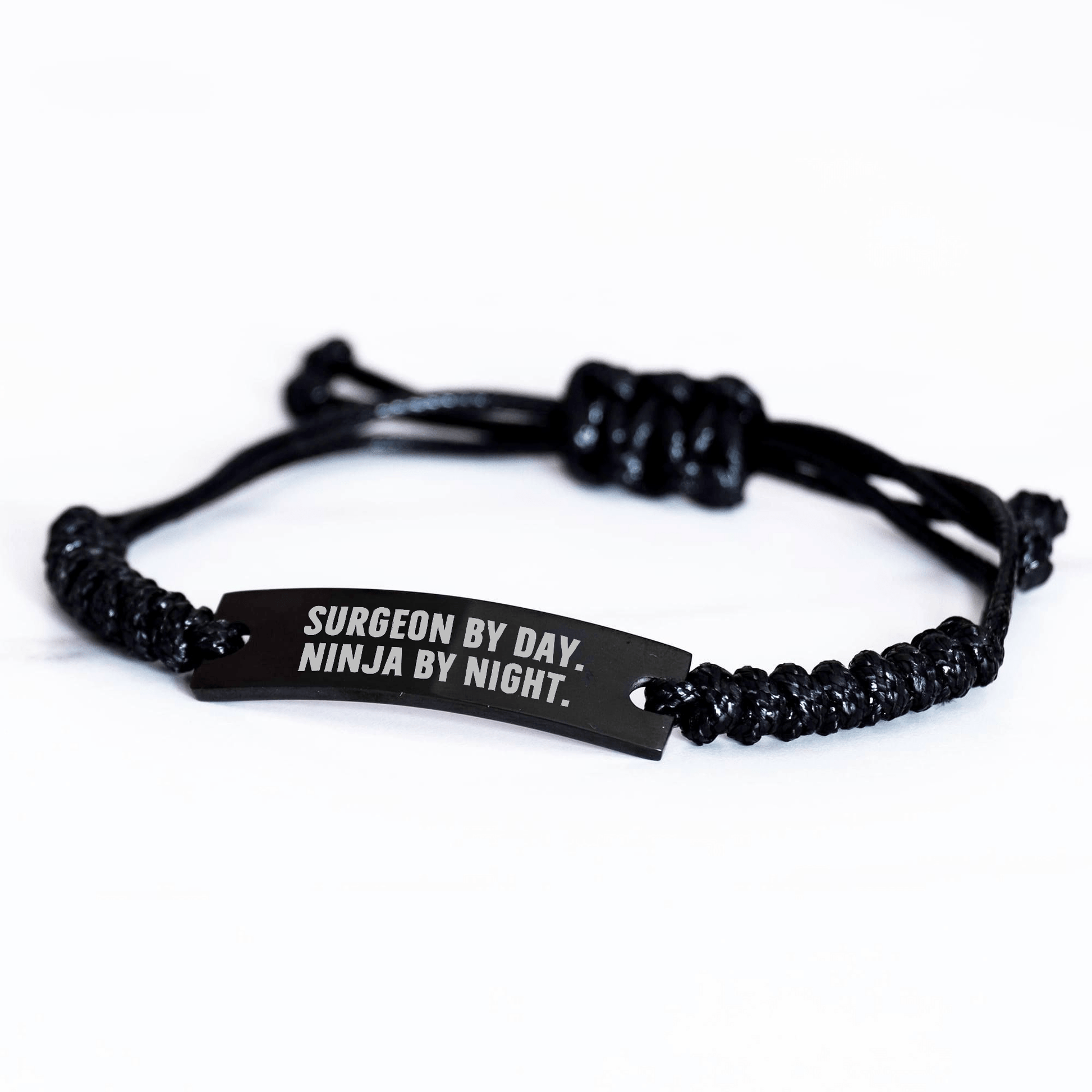 Surgeon Gifts by Day, Ninja Gifts by Night, Black Rope Bracelet, Adjustable, Engraved, Father's Day Unique Gifts from Men to Surgeons - The Buy Boom