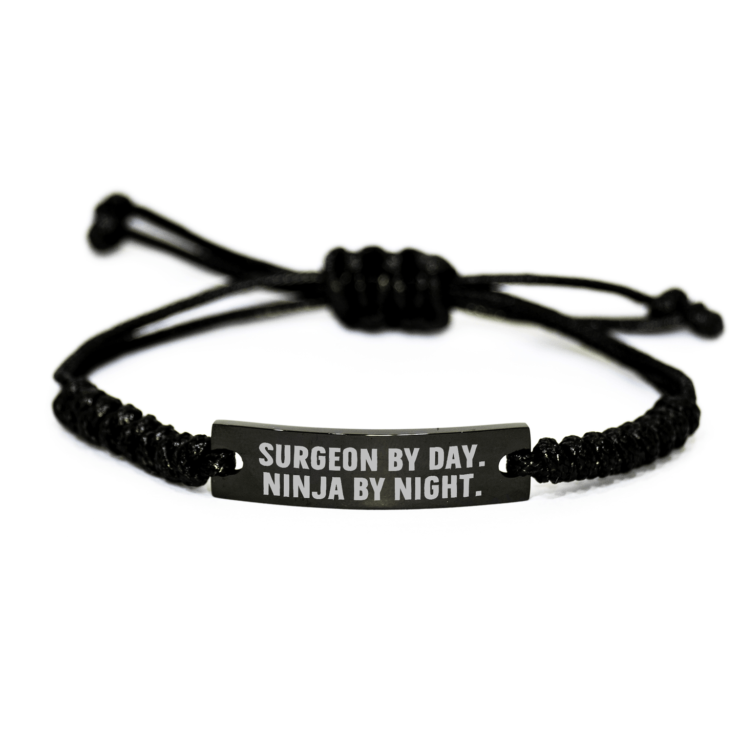 Surgeon Gifts by Day, Ninja Gifts by Night, Black Rope Bracelet, Adjustable, Engraved, Father's Day Unique Gifts from Men to Surgeons - The Buy Boom