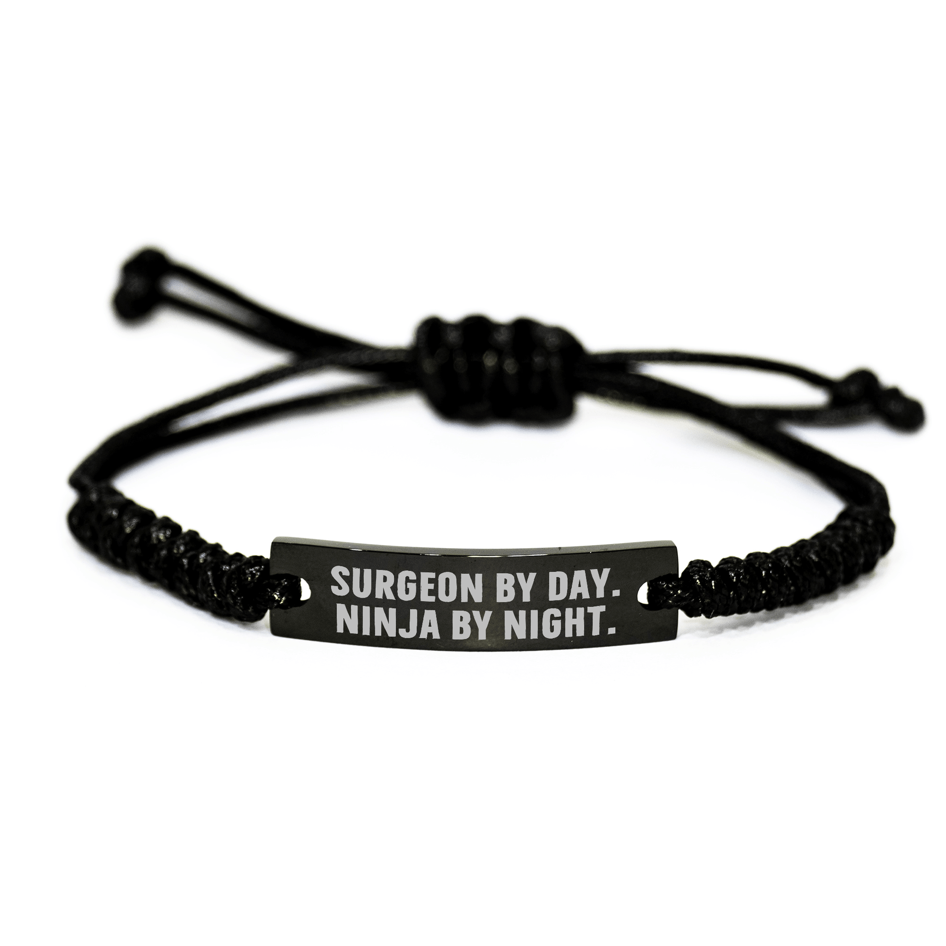 Surgeon Gifts by Day, Ninja Gifts by Night, Black Rope Bracelet, Adjustable, Engraved, Father's Day Unique Gifts from Men to Surgeons - The Buy Boom