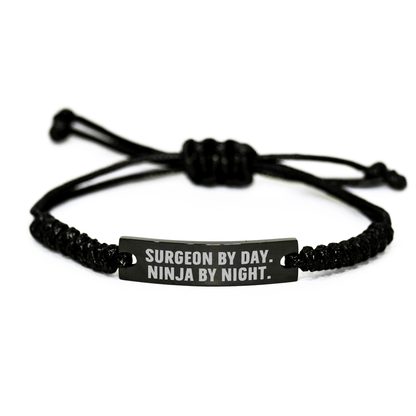 Surgeon Gifts by Day, Ninja Gifts by Night, Black Rope Bracelet, Adjustable, Engraved, Father's Day Unique Gifts from Men to Surgeons - The Buy Boom