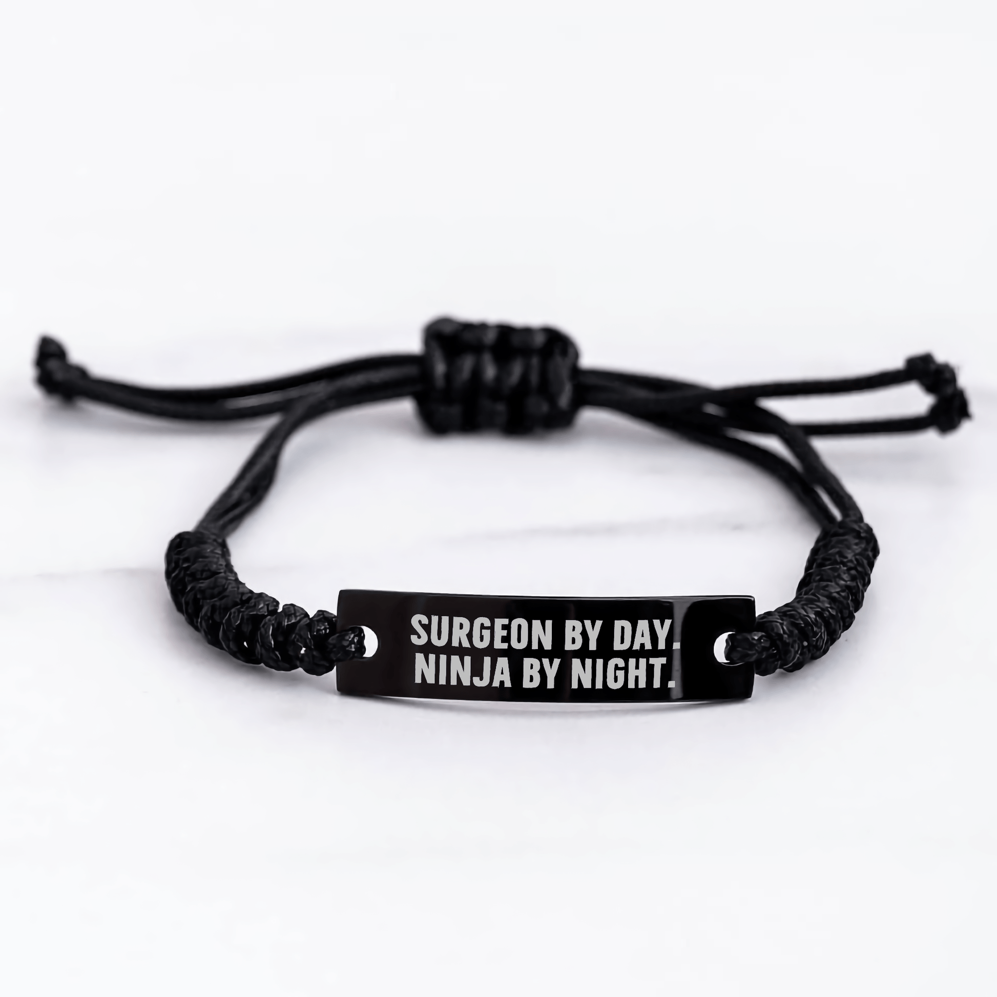 Surgeon Gifts by Day, Ninja Gifts by Night, Black Rope Bracelet, Adjustable, Engraved, Father's Day Unique Gifts from Men to Surgeons - The Buy Boom