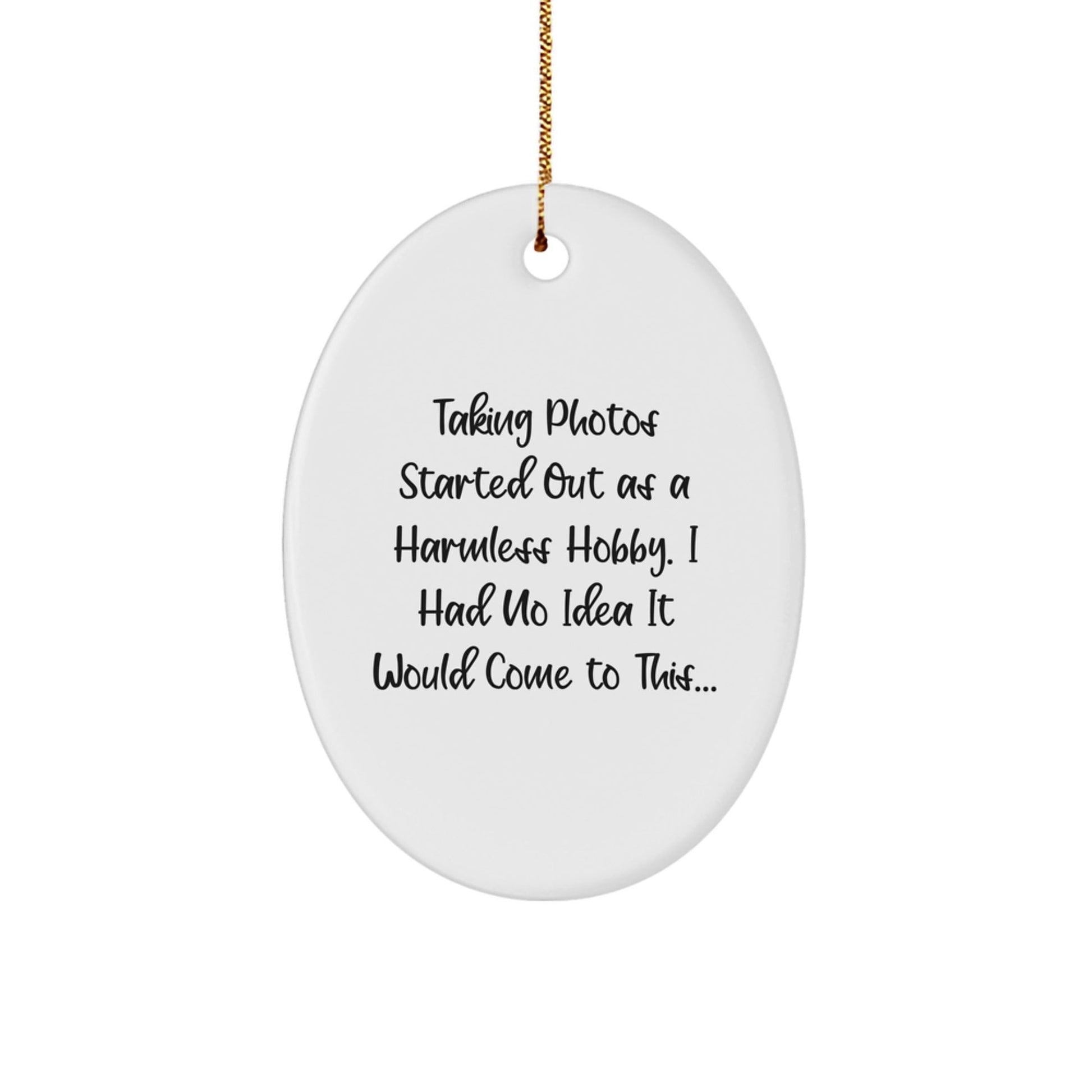 Taking Photos Gifts from Friends, Family, and Coworkers - Unique Oval Ornament for Men and Women - 'Taking Photos Started Out As A Harmless Hobby...' - Christmas Decorations - The Buy Boom