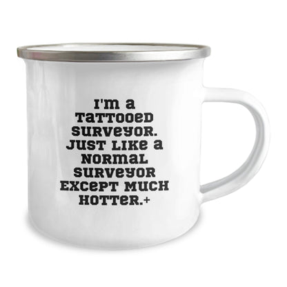 Tattooed Surveyor Camping Mug, Funny Birthday Unique Gifts for Surveyor Friends from Men, Unique Surveyor Mugs for Surveyor Lovers, Hot Surveyor Gift - The Buy Boom