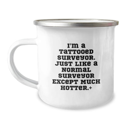 Tattooed Surveyor Camping Mug, Funny Birthday Unique Gifts for Surveyor Friends from Men, Unique Surveyor Mugs for Surveyor Lovers, Hot Surveyor Gift - The Buy Boom