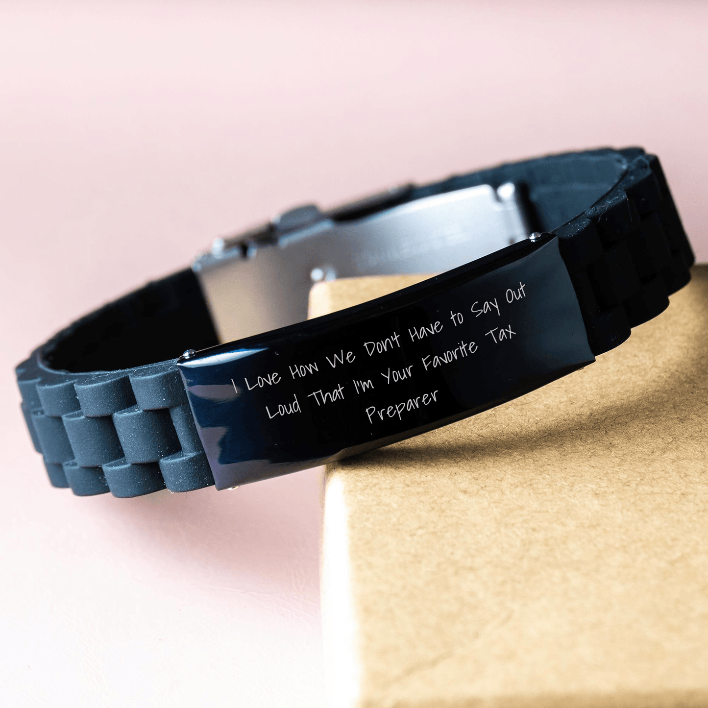 Tax Preparer Gifts, Funny Quote, Gifts from Family to Favorite Tax Preparer, Adjustable Glide lock Clasp Bracelet for Men, Black Stainless Steel and Silicone, Father's Day Unique Gifts - The Buy Boom