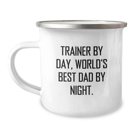 Trainer By Day Gifts, Camping Mug for Birthday Fun, Funny Quote Inside, Gifts from Friends for Trainers, Unique Birthday Unique Gifts for Dad, 12 oz Stainless Steel Enamel Finish - The Buy Boom