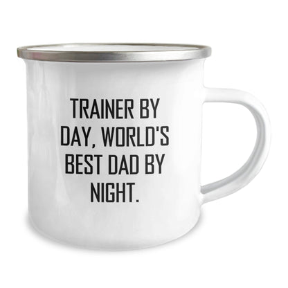 Trainer By Day Gifts, Camping Mug for Birthday Fun, Funny Quote Inside, Gifts from Friends for Trainers, Unique Birthday Unique Gifts for Dad, 12 oz Stainless Steel Enamel Finish - The Buy Boom