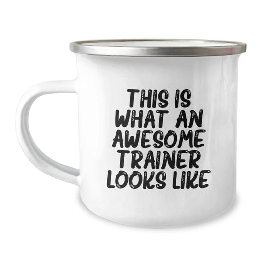 Trainer Gifts from Friends - Inspirational Camping Mug for Graduation - This Is What An Awesome Trainer Looks Like, Funny Trainer Mug, Ideal Gift for Trainer - The Buy Boom