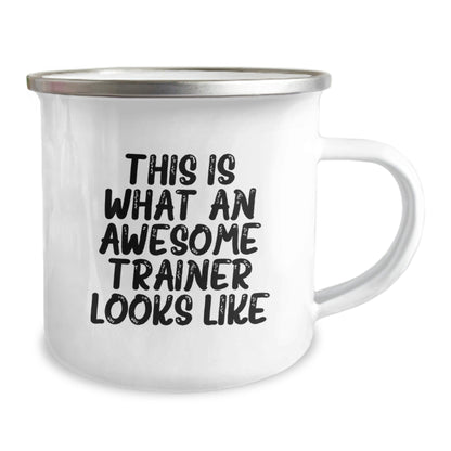 Trainer Gifts from Friends - Inspirational Camping Mug for Graduation - This Is What An Awesome Trainer Looks Like, Funny Trainer Mug, Ideal Gift for Trainer - The Buy Boom