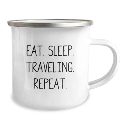 Traveling Mug for Graduation Gifts from Friends - Eat. Sleep. Traveling. Repeat. - Camping Mug for Adventurous Men and Women - The Buy Boom