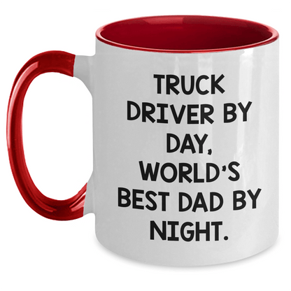 Truck Driver Gifts from Men - Two Tone Coffee Mug, Funny Quote 'Truck Driver By Day, World's Best Dad By Night' - Father's Day Unique Gifts for Men - The Buy Boom