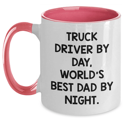 Truck Driver Gifts from Men - Two Tone Coffee Mug, Funny Quote 'Truck Driver By Day, World's Best Dad By Night' - Father's Day Unique Gifts for Men - The Buy Boom