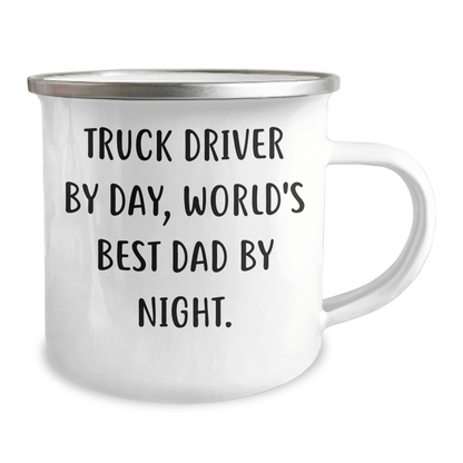 Truck Driver Gifts from Men - World's Best Dad Camping Mug, Funny Quote, 12 oz Stainless Steel with Enamel Finish, Perfect for Father's Day - The Buy Boom