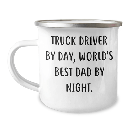 Truck Driver Gifts from Men - World's Best Dad Camping Mug, Funny Quote, 12 oz Stainless Steel with Enamel Finish, Perfect for Father's Day - The Buy Boom