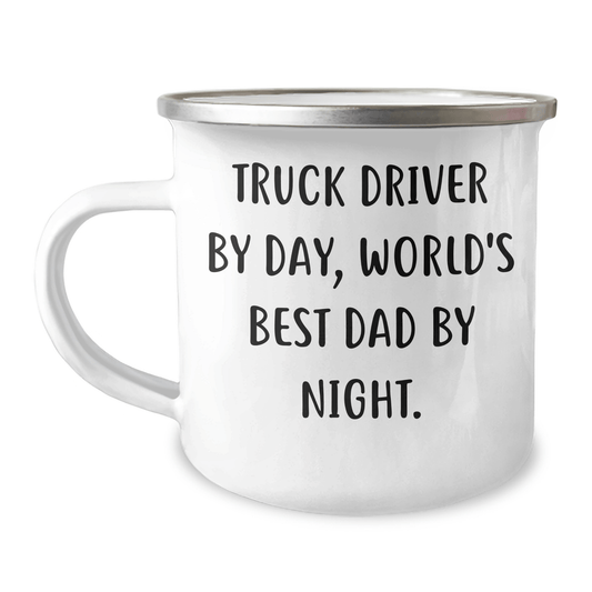 Truck Driver Gifts from Men - World's Best Dad Camping Mug, Funny Quote, 12 oz Stainless Steel with Enamel Finish, Perfect for Father's Day - The Buy Boom