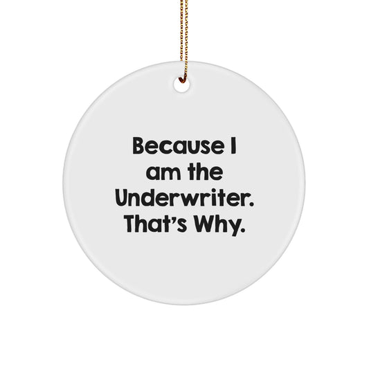 Underwriter Gifts from Men - Funny Circle Ornament, Because I Am The Underwriter. That's Why., Unique Christmas Decorations for Women, Coworkers, and Family - The Buy Boom