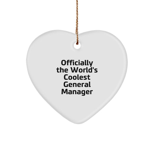 Unique Gifts from Men, General Manager Friends, or Family - Funny Heart Ornament for Christmas, General Manager Gifts, Officially The World's Coolest General Manager - The Buy Boom