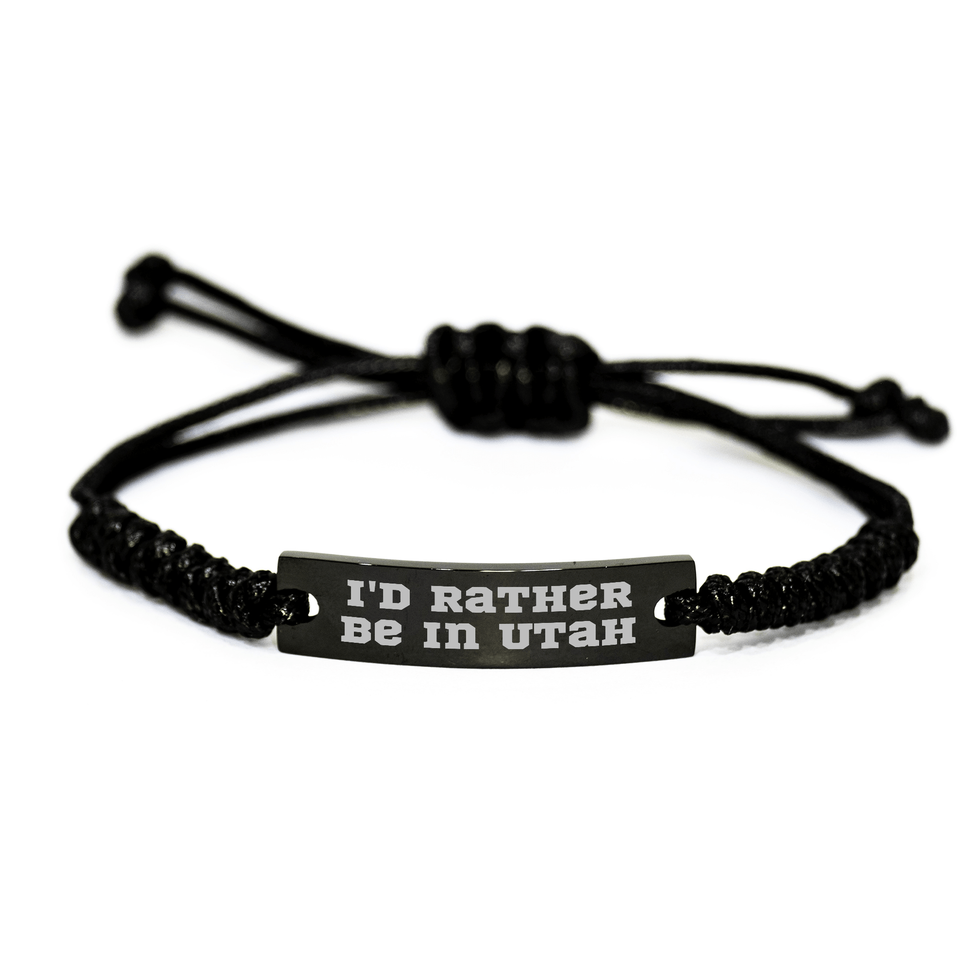 Utah Inspired Funny Rope Bracelets, I'd Rather Be In Utah Quote, Adjustable Black Stainless Steel Rope Gift for Men, Unique Father's Day Unique Gifts from Friends, Family - The Buy Boom