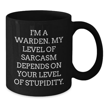 Warden Sarcasm Gifts, Funny Black Coffee Mug for Graduation, Gifts from Friends, Unique Warden Mugs, I'm A Warden. My Level Of Sarcasm Depends On Your Level Of Stupidity. - The Buy Boom