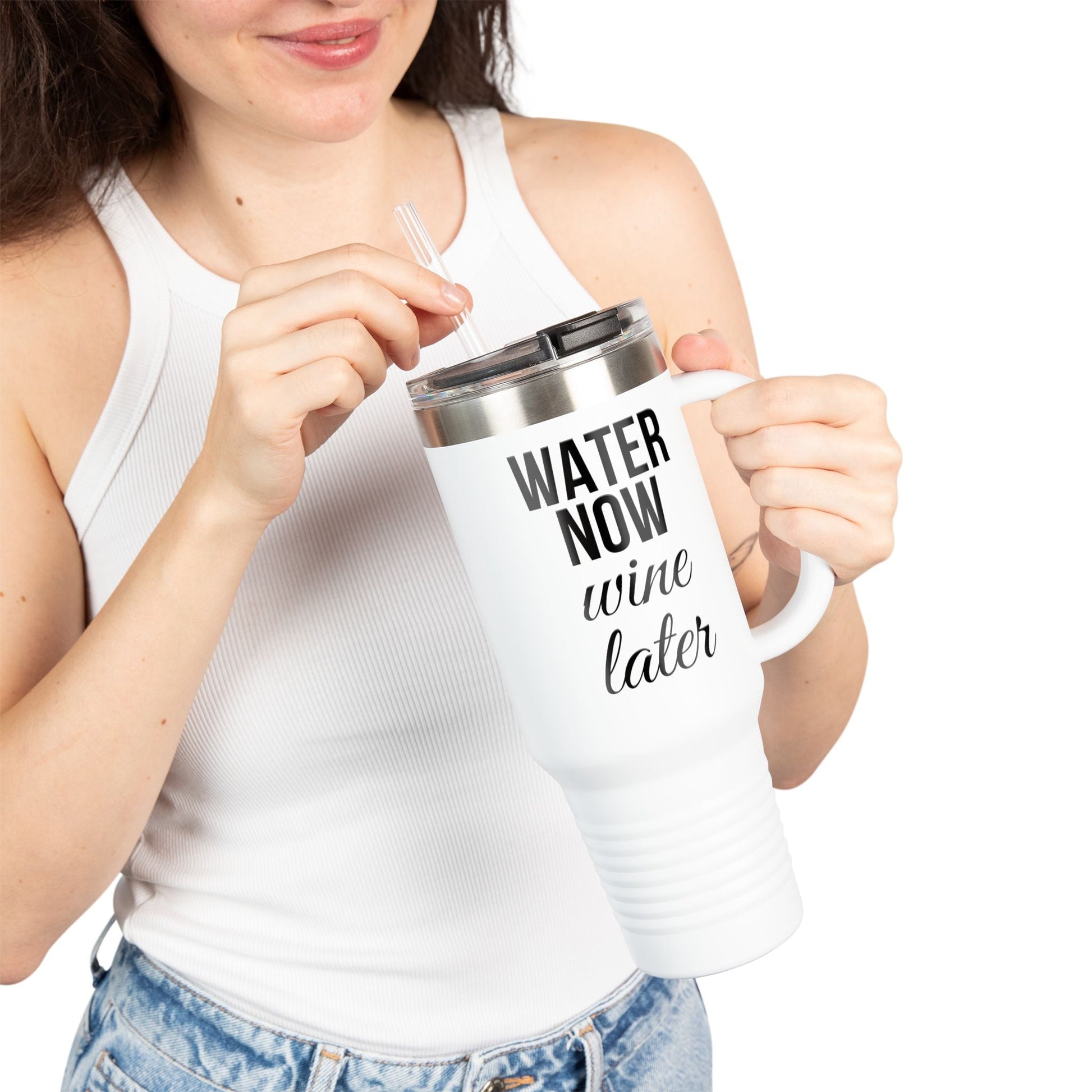 Water Now, Wine Later – 40oz Travel Tumbler for Hydration & Humor - The Buy Boom