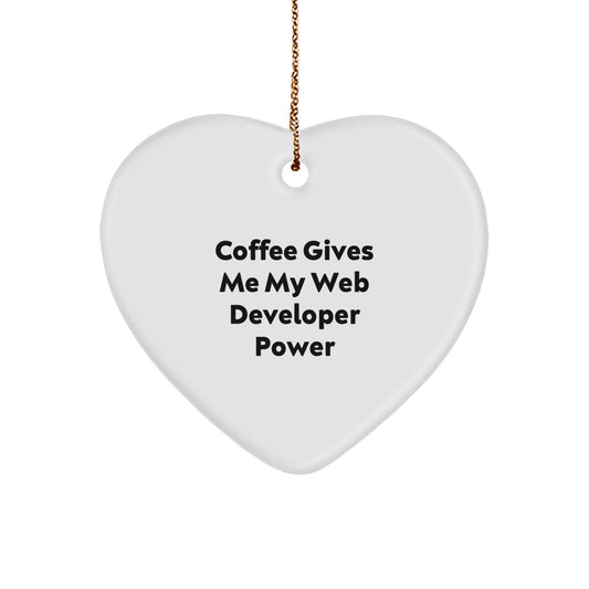 Web Developer Gifts from Friends - Funny Heart Ornament with 'Coffee Gives Me My Web Developer Power' Quote for Christmas - The Buy Boom